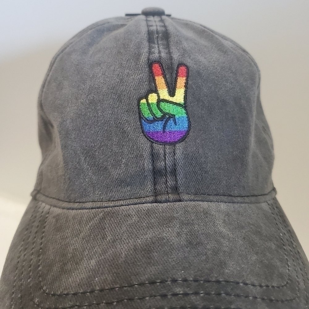 David and Young Black Washed Denim Baseball Hat Cap Peace Rainbow Pride … - Picture 4 of 12